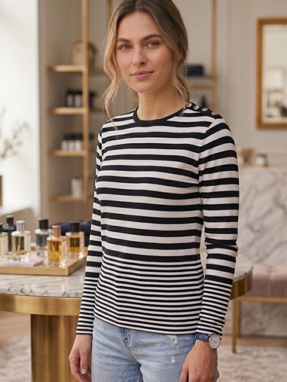 Ralph Lauren Black Label - Striped Black and White Women's Top size Large